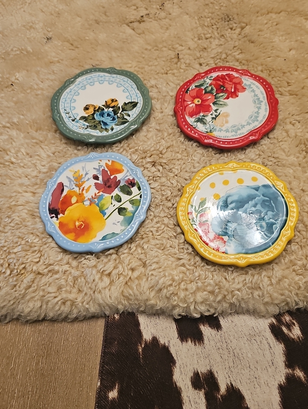 The Pioneer Woman Floral Ceramic Coasters Set - Red, Yellow, Blue, Green